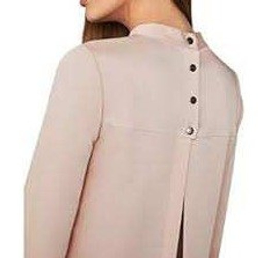 BCBGMaxAzria Womens‎ Nude Open Back Long Sleeve Flowy Satin Blouse Size Small